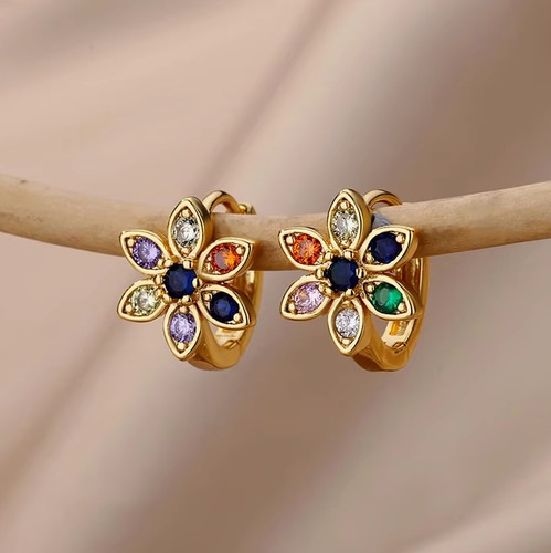 Zirkonia ohrringe blume bunt - blume,